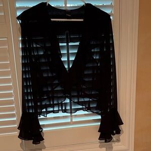 MSK Black Sheer Ruffle Blouse